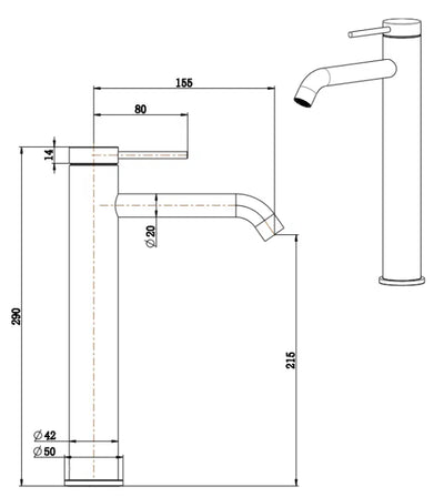 Mica High rise Basin mixer view 7