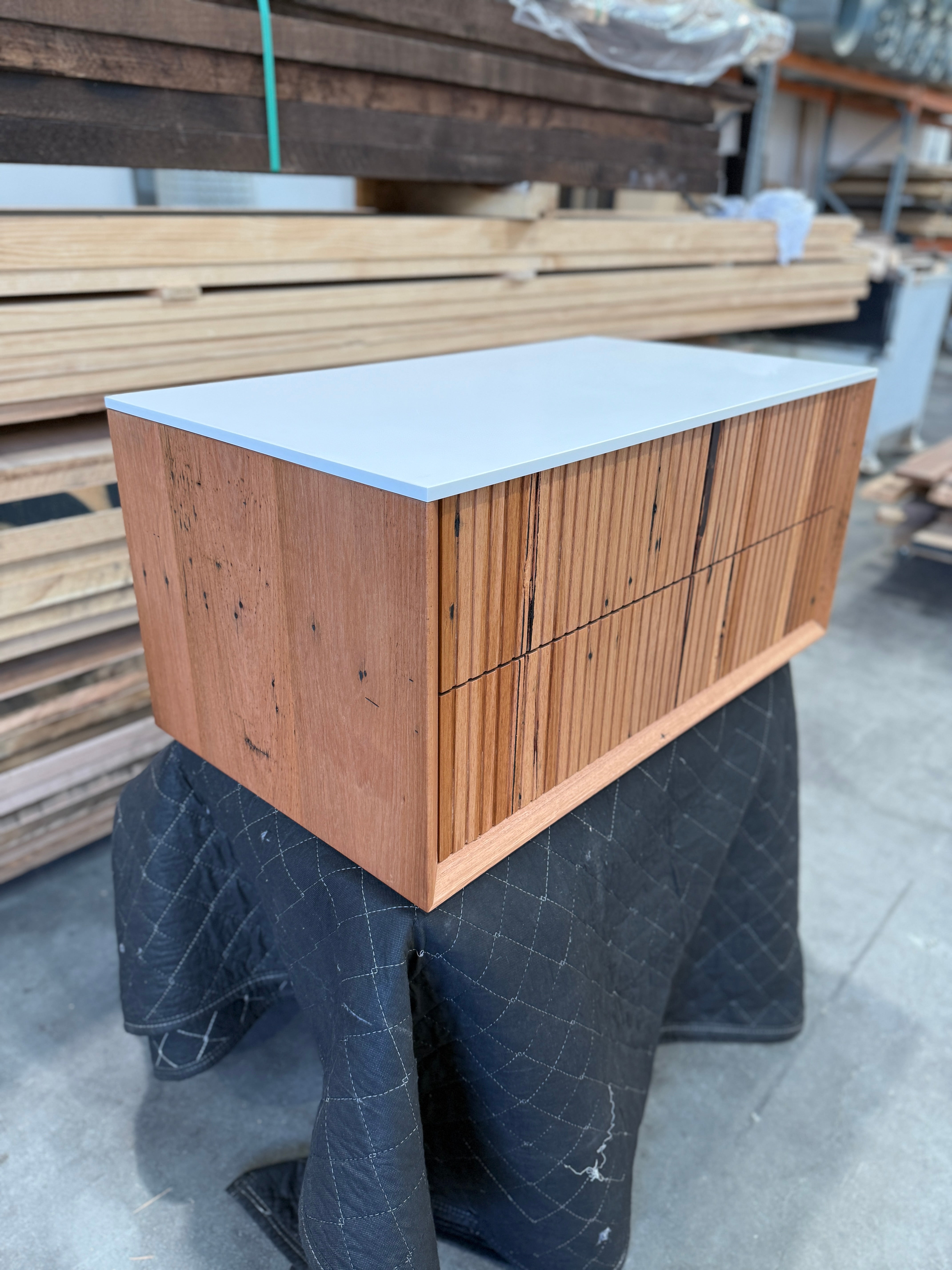 IN STOCK - Archer Vanity - 900mm - Recycled Messmate - 2x Stacked Drawer