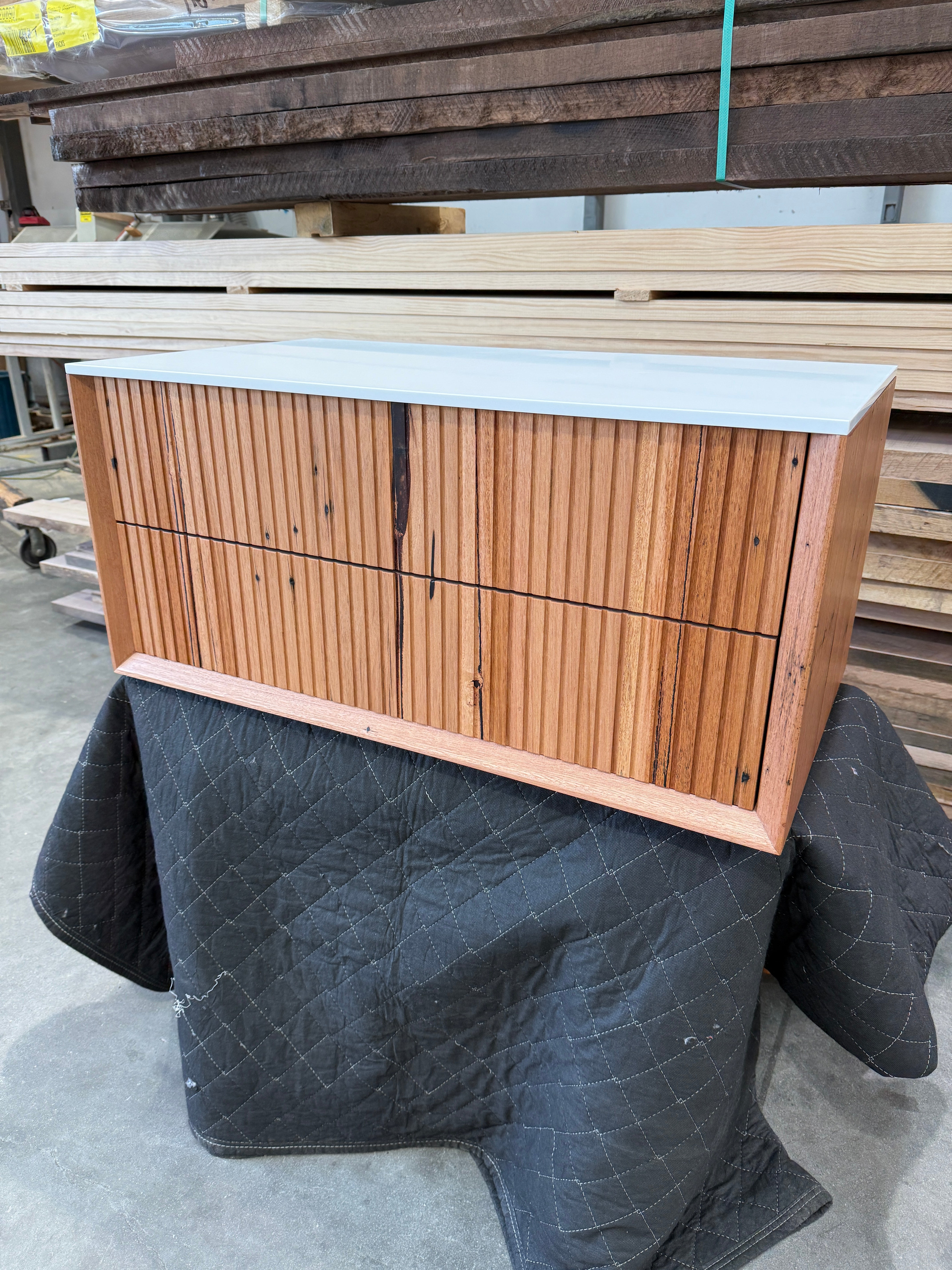 IN STOCK - Archer Vanity - 900mm - Recycled Messmate - 2x Stacked Drawer