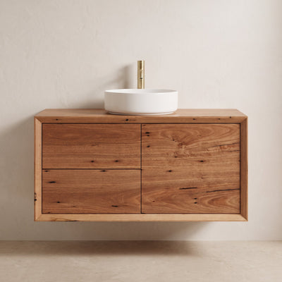 IN STOCK - Mansfield Vanity - 900mm - Recycled Messmate - 2x Drawers + 1 Door view 2