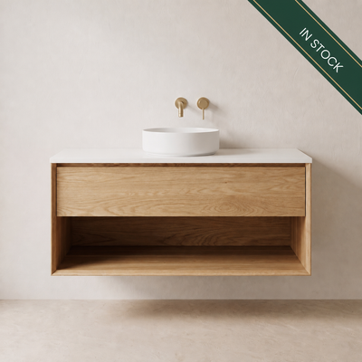 IN STOCK - Henne Vanity - 1000mm - American Oak - 1x Drawers view 1