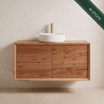 IN STOCK - Mansfield Vanity - 900mm - Recycled Messmate - 2x Drawers + 1 Door view 1